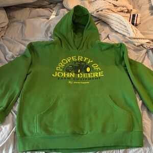 John Deere Green Pullover Hoodie distressed Tractor Like New kids XL 18